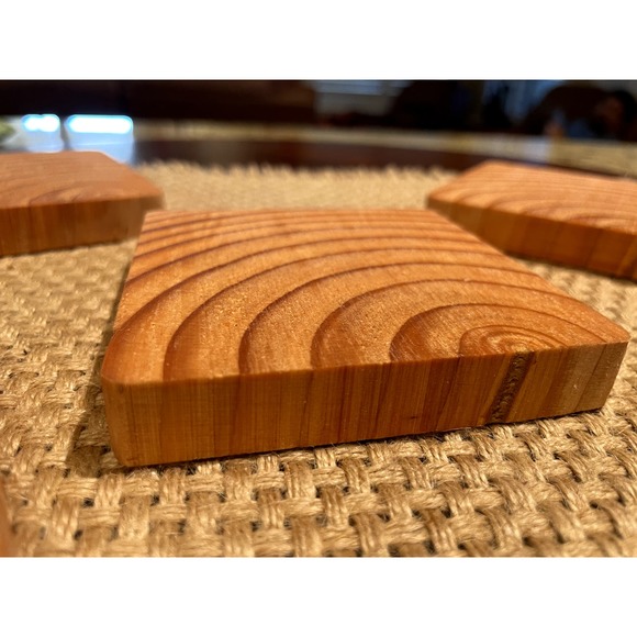 Handmade Wooden Coasters Brown Hue 4x4" Set of 5 Rustic Farmhouse - Picture 3 of 11